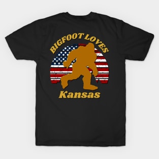Bigfoot loves America and Kansas too T-Shirt